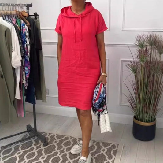 Emma™ Cotton and Linen Dress with Pockets and Hood