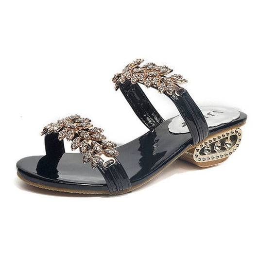 Rhinestone Strap Fretwork Heeled Sandal