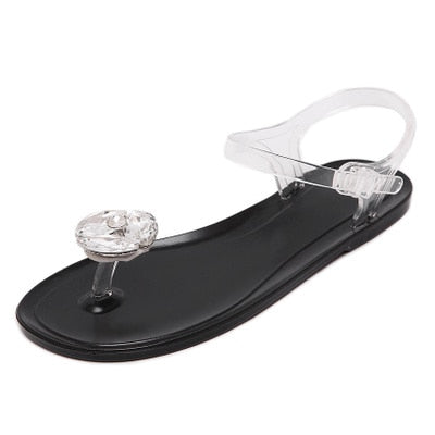 Rhinestone Flower Transparent Flat Sandal