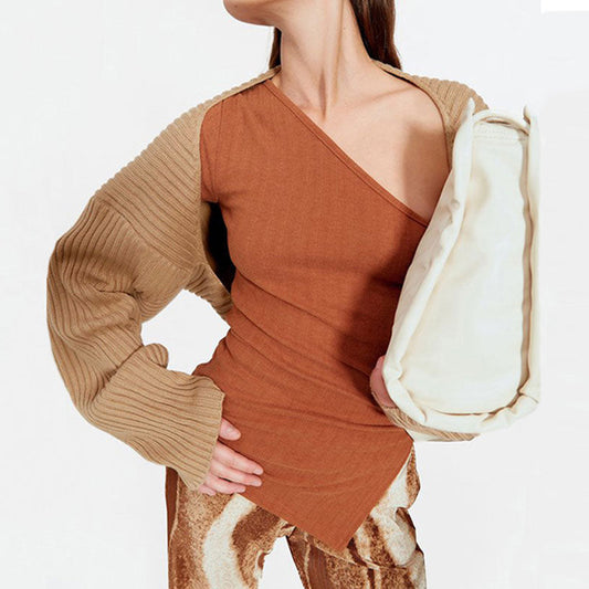 Vintage Long Sleeve Drop Shoulder Rib Knit Shrug Cardigan - Camel