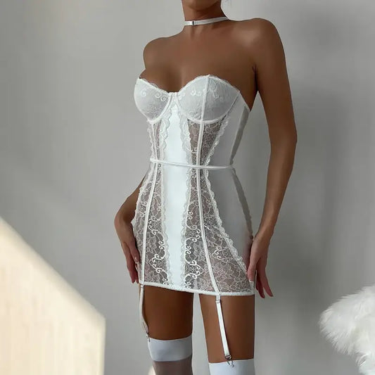 White Bridal Chemise with Sexy Lace Paneling