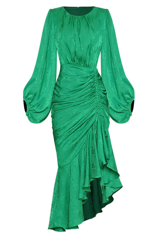 Round Collar Waist Irregular Fishtail Dress