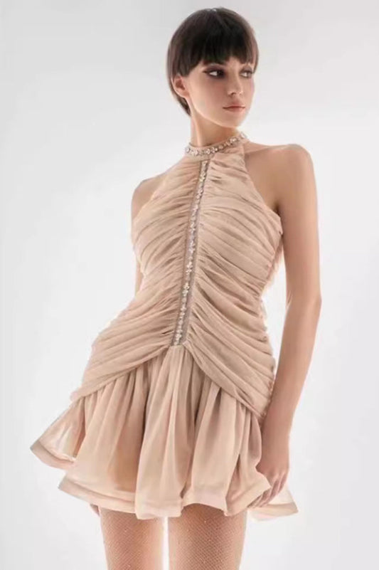 Draped Crystal Stone Detail Design Dress