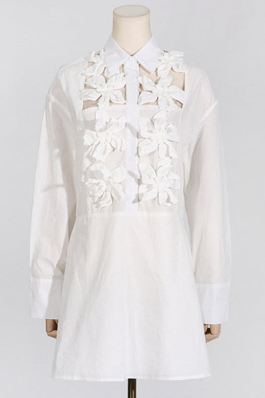 Cotton Poplin 3D Flower Short Dress