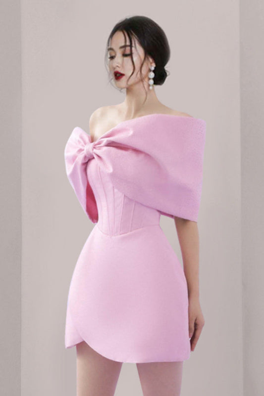 Adah Pink Bowknot Mini Corset Dress