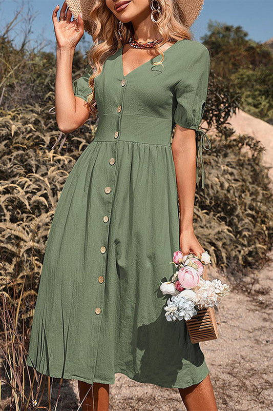 Button Through Linen Dress