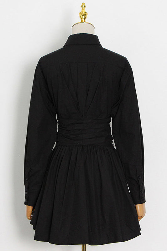 Profresh Pleated Long Sleeve Shirt Dress