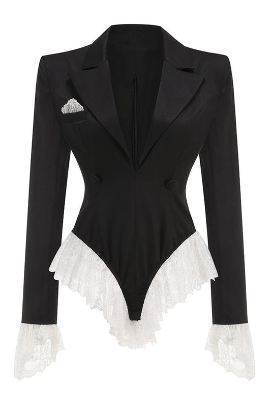 V Neck Lace Embellished Blazer