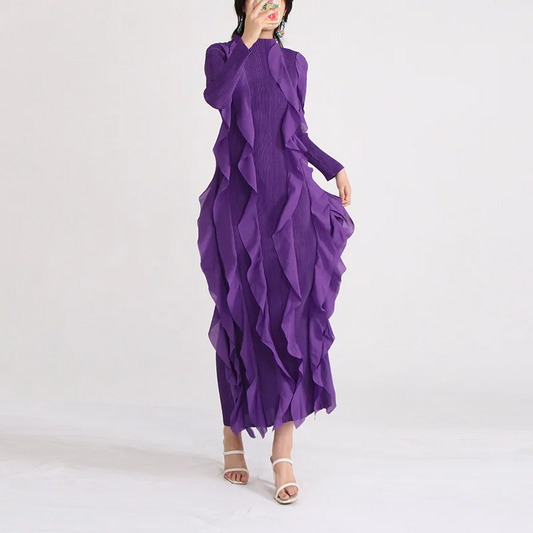 PURPLE Long Sleeve MAXI Dress with RUFFLES