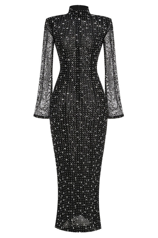 Crystal-Embellished Mesh Maxi Dress