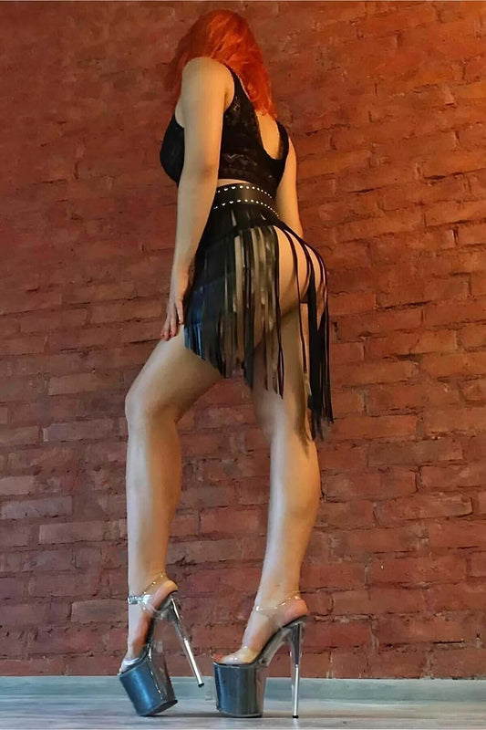 Wavy Tassel Leather Skirt, Leather Tassel Skirt, Partywear, Festivalwear