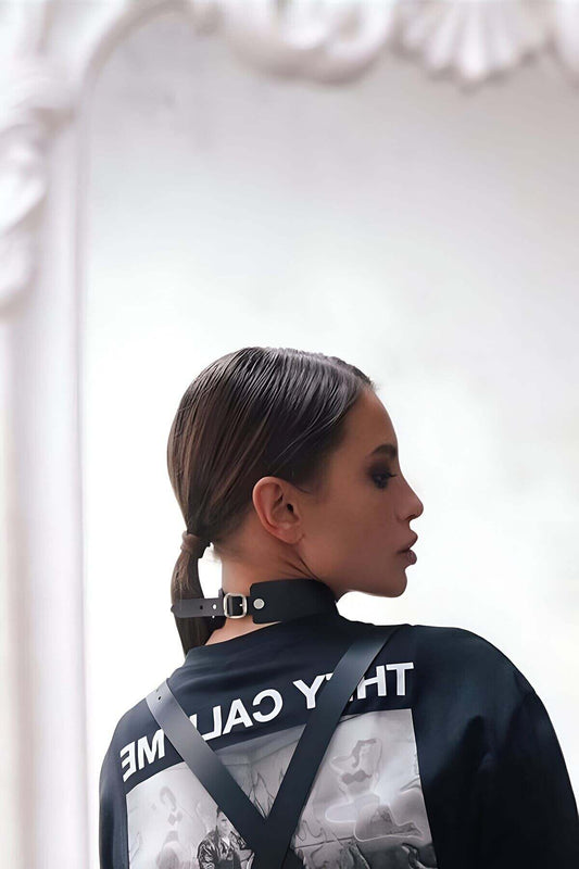 Stylish Leather Choker Collar with Rope Tie