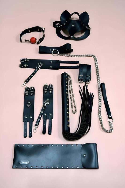 Fantasy Whip Handcuff Set, Set of 6, Foot - Handcuffs, Mask, Mouth Ball