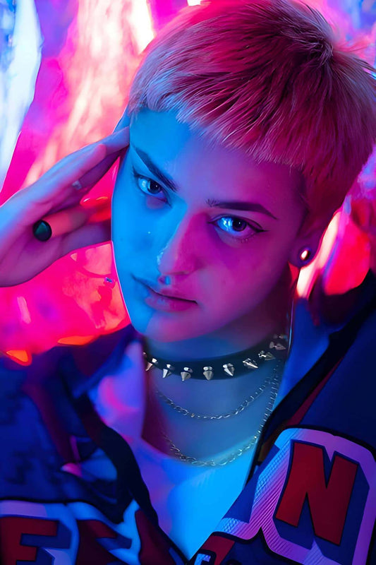 Leather Choker with Stud Detail, Studded and Chain Collar