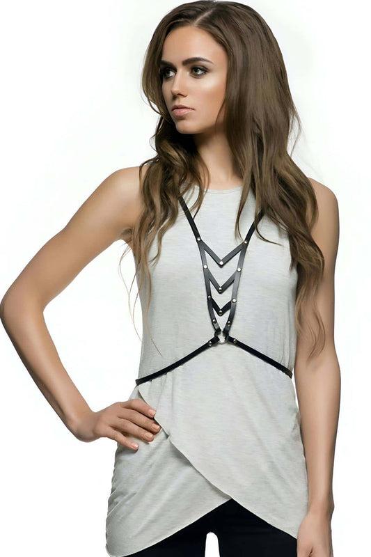 Stylish Leather Chest Harness with Wave Detail