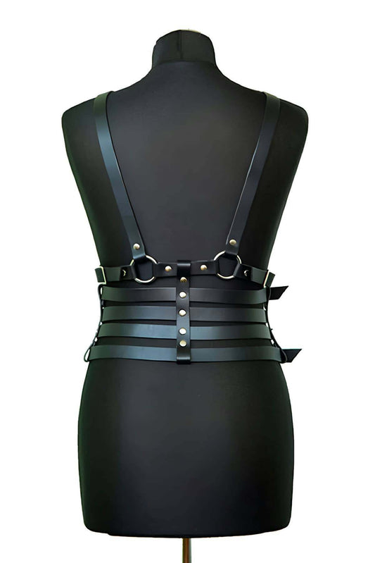 Leather Waist Four Row Chest Harness