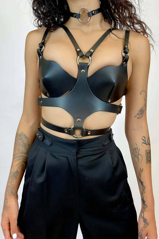 Leather Bra, Choker and Chest Harness, Stylish Festival Clothing Products
