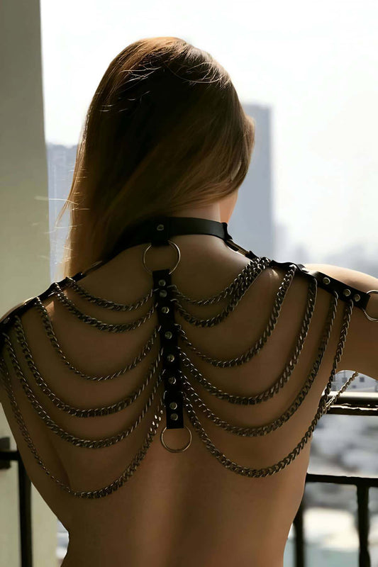 Stylish Leather Harness with Back Chain Detail