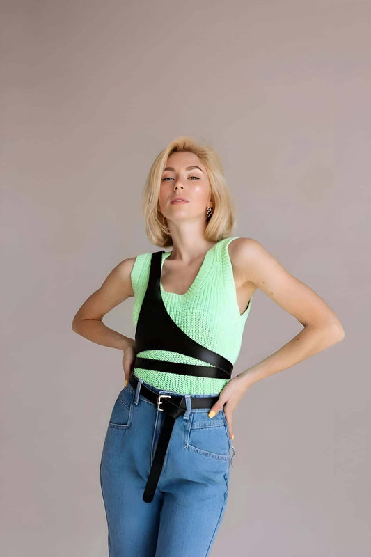 Triangle Garment Chest Belt, Single Shoulder Leather Harness