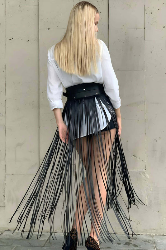 High Waist Stylish Leather Tassel Sexy Skirt