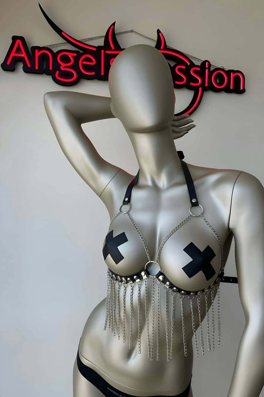Leather Bustier with Chain Details