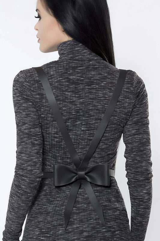 Stylish Leather Harness with Waist Ribbon