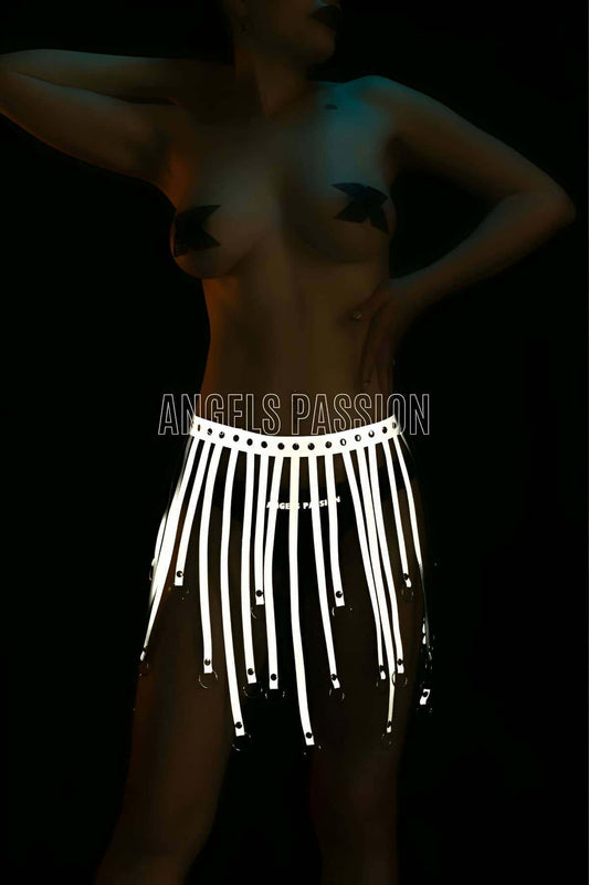 White Reflective Tassel Skirt, Evening Dress, Tights and Shorts Accessories
