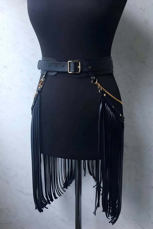 Fancy Leather Tassel Skirt Harness