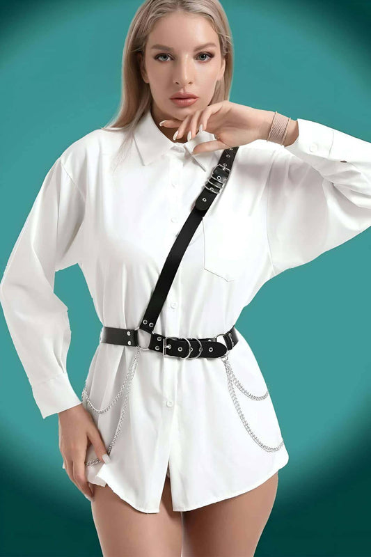 Dress - Stylish Leather Belt on Shirt