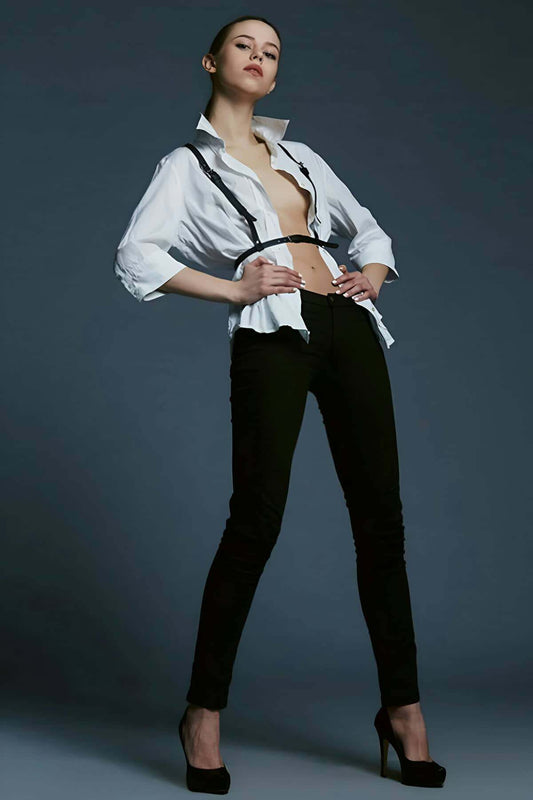 Stylish Leather Accessory on Shirt