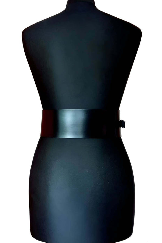 Stylish Leather Corset Harness Over Dress
