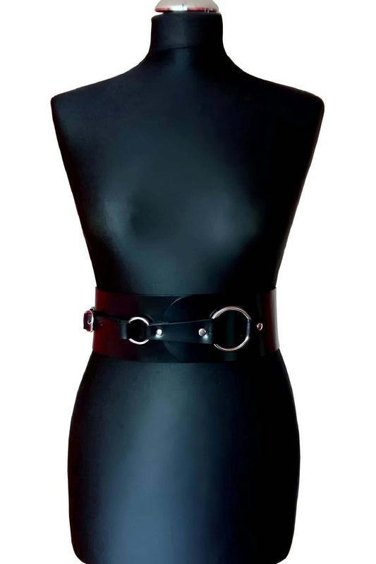 Stylish Leather Corset Harness Over Dress