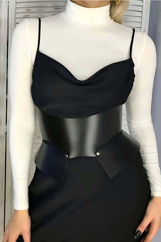 Stylish Leather Belt with 2 Buckles on the Back