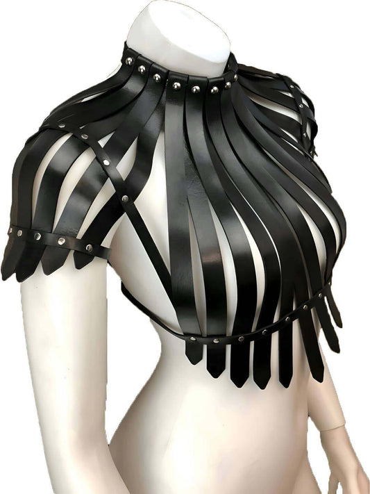 Open Back Leather Crop Bustier Harness