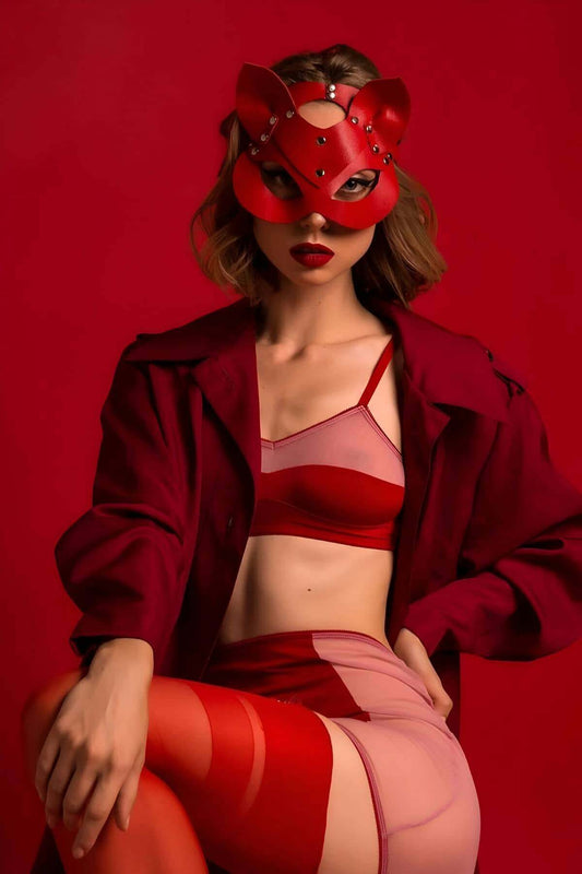 Cat Eared Leather Fantasy Mask