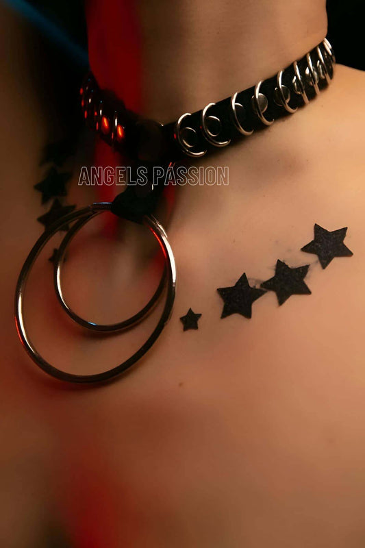 Stylish Elastic Choker - Ring Detailed Elastic Necklace - Stylish Elastic Choker Harness