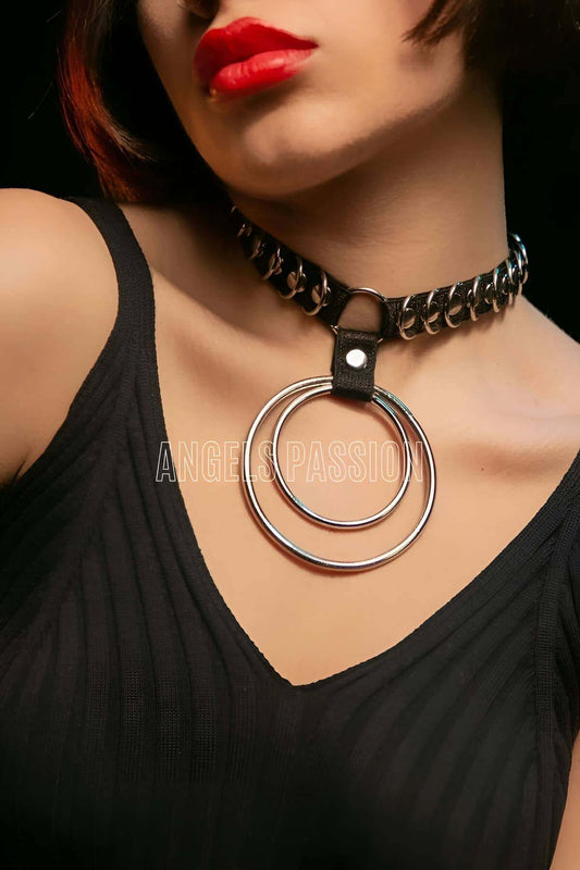 Stylish Elastic Choker - Ring Detailed Elastic Necklace - Stylish Elastic Choker Harness
