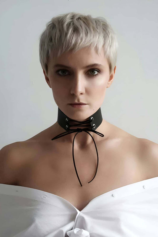 Leather Choker Collar with Rope Tie