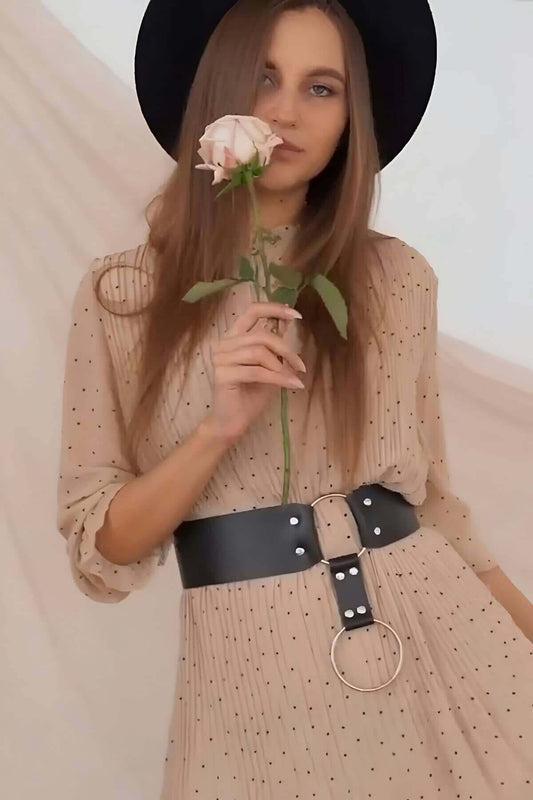 Stylish Leather Belt, Ring Detail Belt