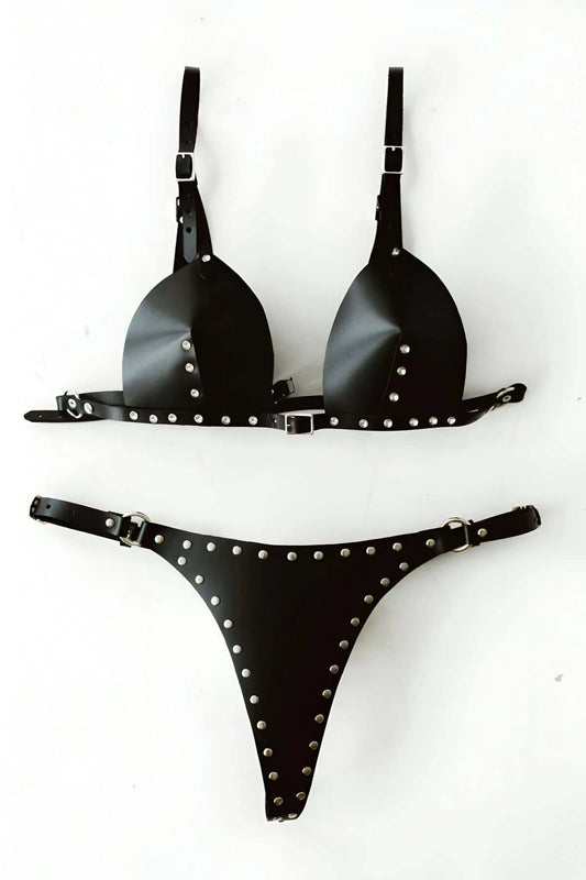 Sexy Leather Breast And Panty Harness