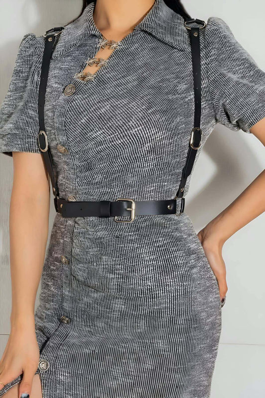 Sexy Leather Back Triangle Detail Over Garment Waist Belt Harness