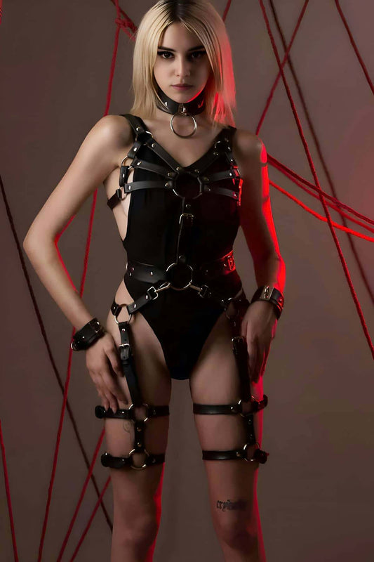 Fantasy Leather Harness Garter Set
