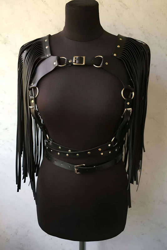 Tassel Leather Jacket Harness, Stylish Leather Harness Jacket