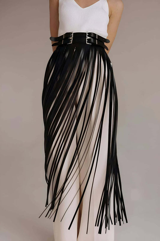 Tassel Leather Skirt, Stylish Tassel Leather Skirt Above Waist