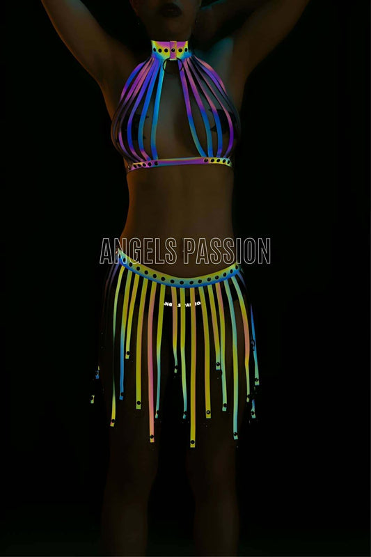 Tasseled Colorful Reflective Fancy Dress - Sexy Harness Underwear
