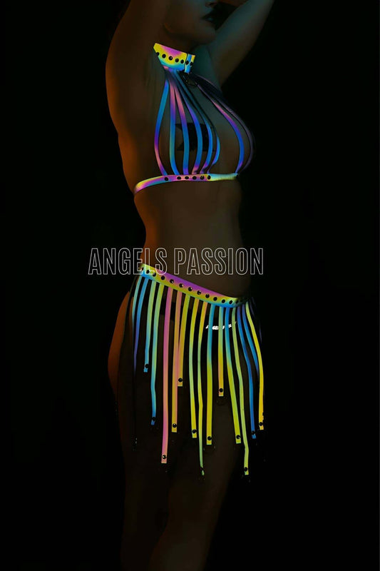 Tasseled Colorful Reflective Fancy Dress - Sexy Harness Underwear