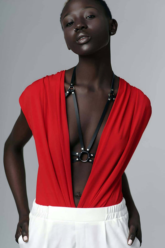 Stylish Leather Harness with Shoulder Chest Detail