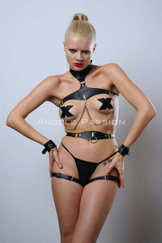 Leather Harness Set, Leather Fantasy Underwear, Leather Clubwear, Dancewear
