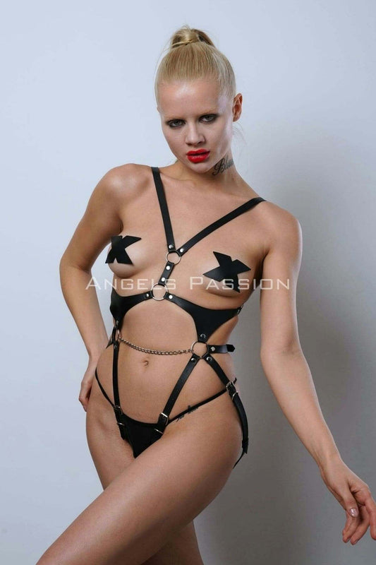 Crotchless Leather Body Harness, Leather Fantasy Wear, Clubwear