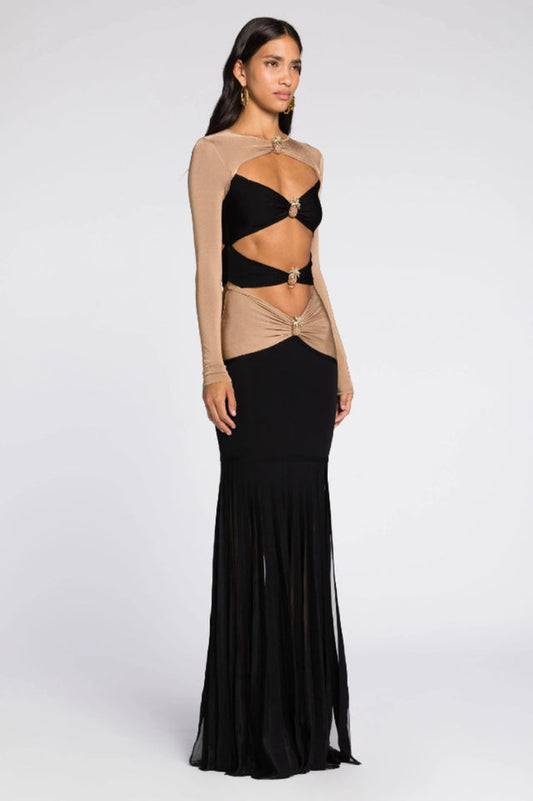 Pineapple-Embellished Cut-Out Maxi Dress